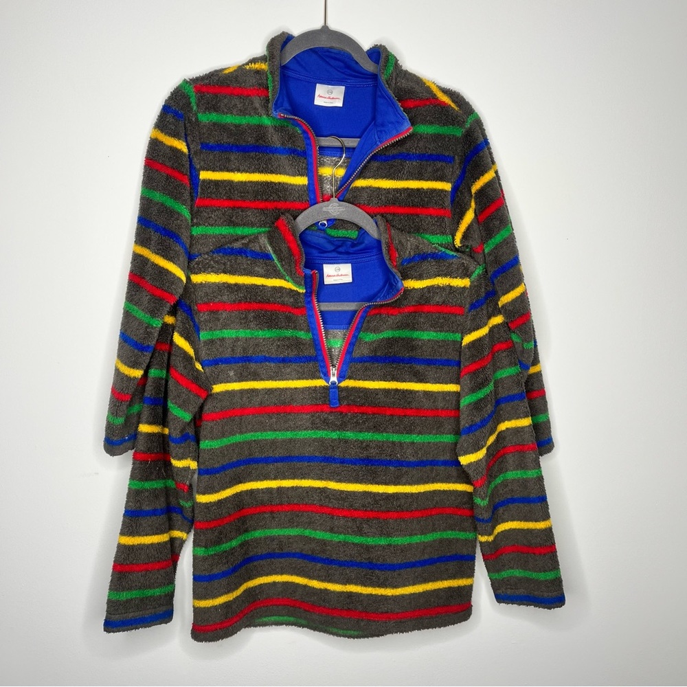 Hanna Anderson Set of 2 Boys Size 150 (12) Striped Quarter Zip Fleece Pullovers